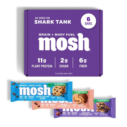 [BRSREEICOYMBE2DV] MOSH Variety Pack Vegan Protein Bars, Plant Based, Keto, Gluten Free, Brain Healthy Snack with Cognizin, Ashwagandha and Lion's Mane, 6 Count