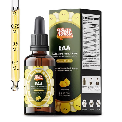 [BRSRAAIOO4HBOE3G] Essential Amino Acid (EAA) Liquid Drops & Liver Support Liquid Supplement | Complete Recovery Formula with Vitamin B6 & Zinc, Muscle & Liver Health, Immune Function, Non-GMO, Vegan-Friendly, 2 Fl Oz
