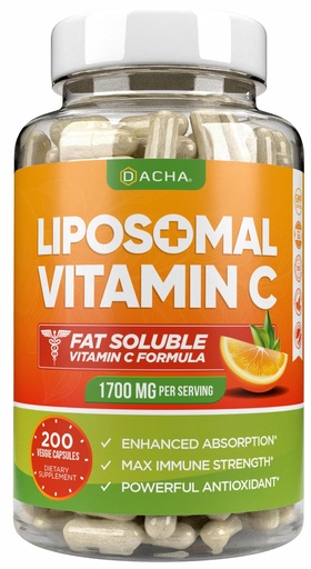 [BRSWGFQ3OJ5AYCTV] DACHA Natural Liposomal Vitamin C - 1700mg, 200 Capsules, Immune System & Collagen Booster, High Absorption Fat Soluble VIT C, Buffered, Skin Vitamins, Vegeterian, Vegan