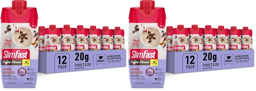[BRSRGGQKPN5AE2T2] SlimFast Protein Shake with Caffeine,Caramel Macchiato- 20g Protein,Meal Replacement Shakes,High-Protein with Low Carb and Low Sugar,24 Vitamins and Minerals,(Pack of 24)