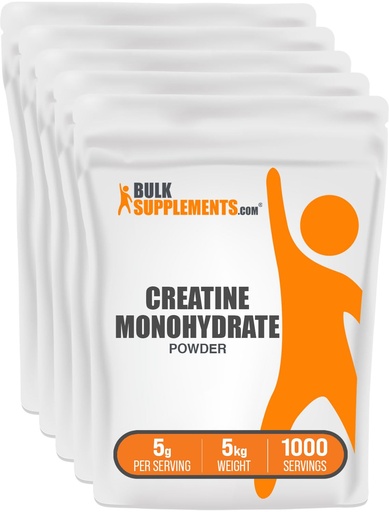 [BRSWIHAKBQOAYHQ7] BulkSupplements.com Creatine Monohydrate Powder - Creatine Supplement, Micronized Creatine, Creatine Powder - Unflavored & Gluten Free, 5g (5000mg) per Servings, 5kg (11 lbs) (Pack of 5)