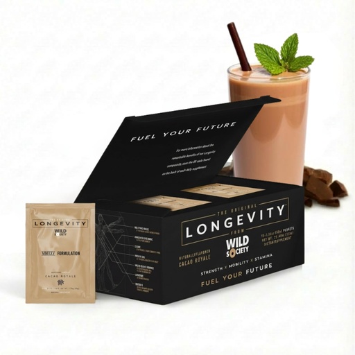 [BRSREEINCB7QOHTJ] WILD SOCIETY Longevity Shake - Anti Aging Supplement - Protein Powder for Muscle Retention & Recovery, with Whey Isolate, Collagen & Creatine | Cacao Royale, 15 Servings