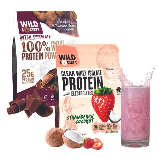 [BRSRAELRBYPAYCDL] WILD SOCIETY Clear Isolate + Whey Concentrate Super Combo - Strawberry Coconut Clear Whey + Dutch Chocolate Whey Concentrate