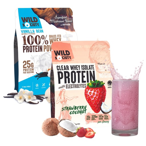 [BRSRAELRB4BWMCA3] WILD SOCIETY Clear Isolate + Whey Concentrate Super Combo - Strawberry Coconut Clear Whey + Vanilla Bean Whey Concentrate