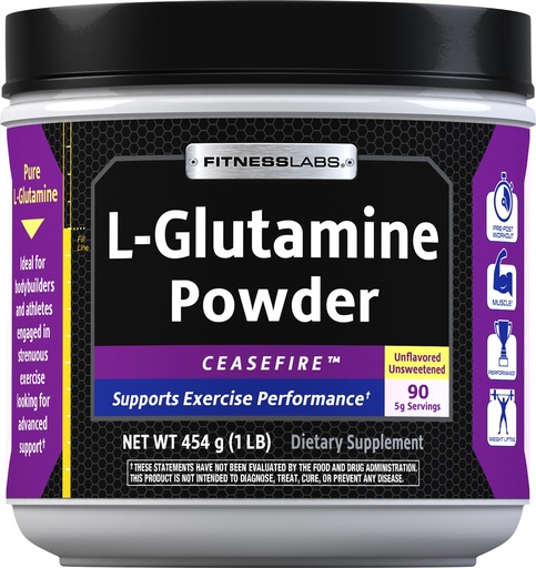 [BRSWI2QCBYOBK33I] Fitness Labs L Glutamine Powder 5000mg | 1 lb | Unflavored | Free Form Supplement | Vegetarian, Non-GMO, Gluten Free