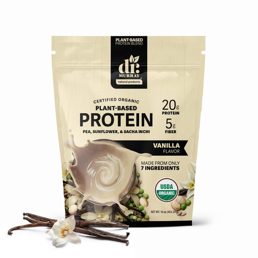 [BRSRGBAFBYJRADTP] Dr. Murray's USDA Organic Plant Based Protein Powder | 20g Protein | 5g Fiber | Vegan & Keto | Gluten & Dairy Free | Low Carb | No Added Sugar | Vanilla, 1 lb.