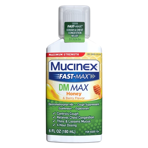 [BRSWY2T3CRYRMDTO] Mucinex Fast-Max Maximum Strength DM MAX, Symptom Relief, Cough Suppressant and Expectorant, Honey & Berry Flavor, 6 FL OZ