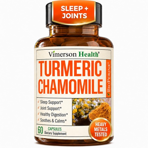 [BRSWGHABDICRQGT2] Turmeric Supplement & Chamomile Capsules for Sleep - Organic Turmeric Sleep Supplement with Chamomile Flowers Extract (Manzanilla) - Relaxation & Stress Support - Joint & Digestive Health. 60 Capsules