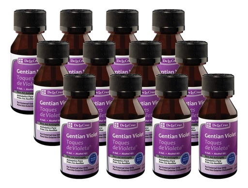 [BRSWIGIGAANWYCQ3] De La Cruz Gentian Violet - Violeta de Genciana - Tincture of Violet 1% First Aid Antiseptic, 1 FL OZ (12 Bottles)