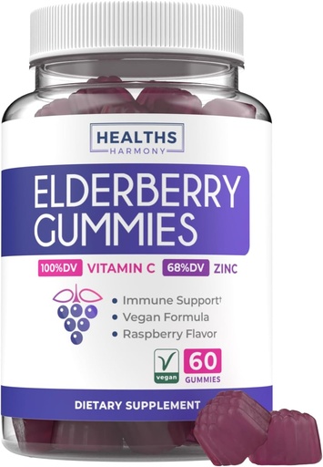 [BRSRA2YCPIFGMH35] Gommies pour mûres aînées de Sambucus végétalien pour adultes - Gommies de vitamine C et de zinc pour le mieux-être quotidien et saisonnier - Delicious and nutritive Imune Support Gummy (1 mois d'approvisionnement)