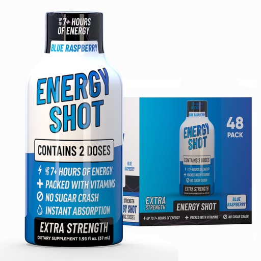 [BRSRABQ7DN5RAAL6] Blue Raspberry Extra Strength Energy Shot 48 pk – 260mg Natural Caffeine B12 B6 – Energy & Focus Support – 2 Servings Sugar Free Zero Calorie Green Tea B-Vitamins Electrolytes Vegan – 1.93 fl oz