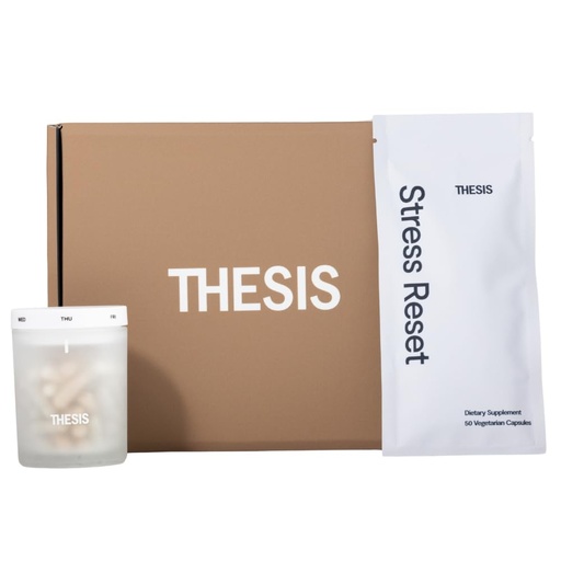 [BRSRGAA6BVYAGFDL] THESIS Stress Reset with Caffeine, Supplement for Men & Women with Ashwagandha, Vitamin D3, L Theanine & Saffron, Kit with Glass Bottle & Refill Sachets, Vegan, Non GMO, 25 Servings, 1 Month Supply