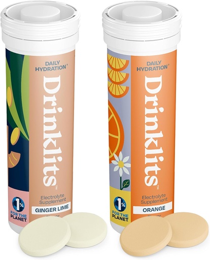 [BRSROBICOV6GCYD6] Drinklits Hydration Tablets - Electrolytes & Vitamins | Ginger-Lime and Orange - 2 Pack (20 Servings)