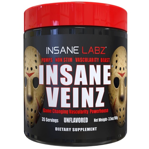 [BRSWGBAHBUIBO3L5] Insane Labz Insane Veinz Non Stimulant NO Enhancing Powder, Nitric Oxide Booster, Loaded with Agmatine Sulfate and Betaine Anhydrous, Increase Vascularity, 35 Srvgs
