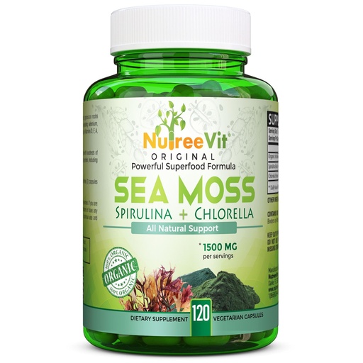 [BRSW2FL6AEGRAFAZ] NutreeVit 100% Organic - Sea Moss+ Spirulina+ Chlorella (90 Capsules)