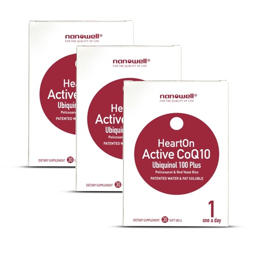 [BRSROBL2C4OQAYLA] NANOWELL HeartOn Active CoQ10 Kaneka Ubiquinol 100 Plus Heart Health Supplemen - 30 Softgels X 3 Boxes for 3 Months (90 Count)
