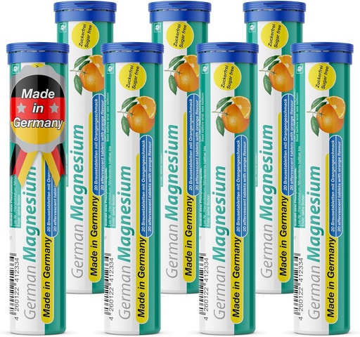 [BRSROEIQDINRAADF] German Magnesium Oxide Supplement | Effervescent Tablets | Orange Flavor – 200 mg Magnesium per Serving | Sugar Free, Vegan – T&D Pharma – Made in Germany