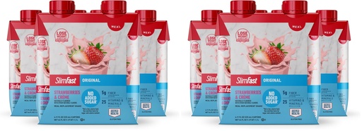 [BRSRECYCBAPWCFIZ] SlimFast Meal Replacement Shake, Original Strawberries & Crème, No Added Sugar, Meal Replacement Shakes, 10g Ready to Drink Protein, 5g Fiber, 25 Vitamins and Minerals, 11 Fl. Oz, 12 Count (Pack of 2)