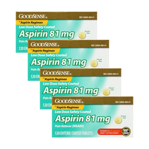 [BRSRGGA5PMMAMFIV] GoodSense Aspirin 81 Mg Enteric Safety Coated Tablets, 120 CT (Pack of 4)