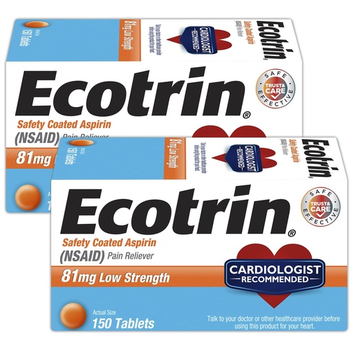 [BRSWGYI7OBYQ4HLK] Ecotrin 81 mg Low Strength Safety Coated Aspirin - 150 Tablets, Pack of 2