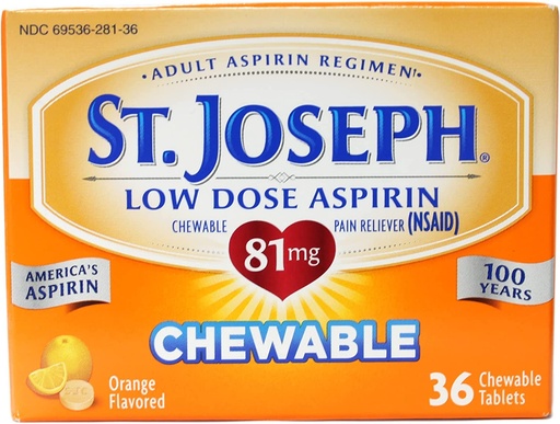 [BRSWKGYIBIFQGG3C] St.Joseph Chewable Aspirin Pain Reliever 81Mg Tablets, Orange - 36 Ea (Pack of 12)