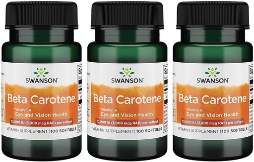[BRSWGAANDMIAADIV] Swanson Beta-Carotene (Vitamin A) Skin Eye Immune System Health Antioxidant Support 10000 Iu (3000 mcg) 100 Sgels (3 Pack)