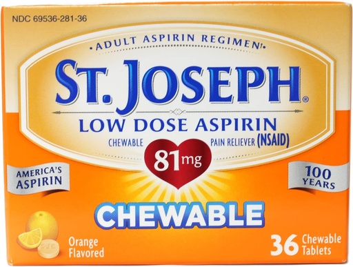 [BRSWKEY7BF5GE2TO] St. Joseph St. Joseph 81mg Chewable Aspirin 36's Orange Flavor