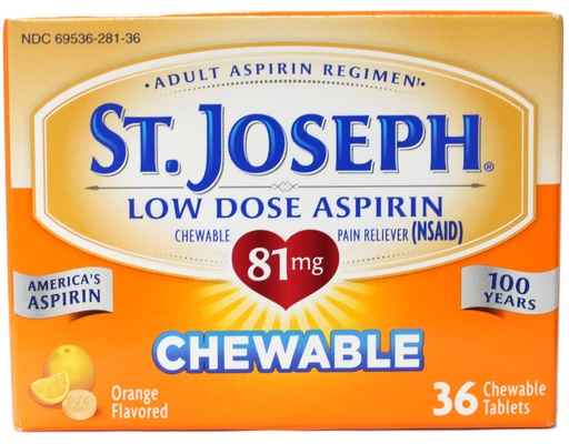 [BRSWI2QGBIAB633K] St. Joseph Chewable Aspirin 81 mg Tablets Orange - 36ct