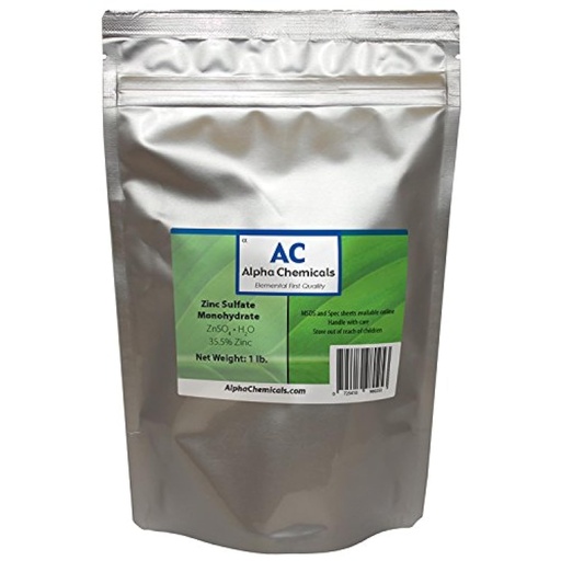 [BRSWIBT7BJ4AOET6] Zinc Sulfate Monohydrate - 35.5% Zn - 99% Pure - 1 Pound