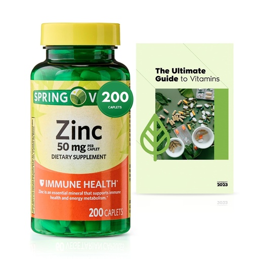 [BRSREEI7CN4GKYDA] Sprin Val-Ley Zinc Dietary Supplement Caplets for Immune Health, 50 mg, 200 Count, Over 6 Months Supply + Exclusive Vtmx Vitamin Guide (2 Items)