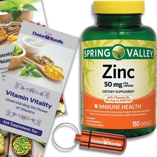 [BRSREBL3B5YW2FLK] Spring Valley Zinc 50 mg with Vitamin D 50 mcg 150 Ct Immune Health Dietary Supplement Capsules + Vitamin Vitality & Pill Container (3 Items)!