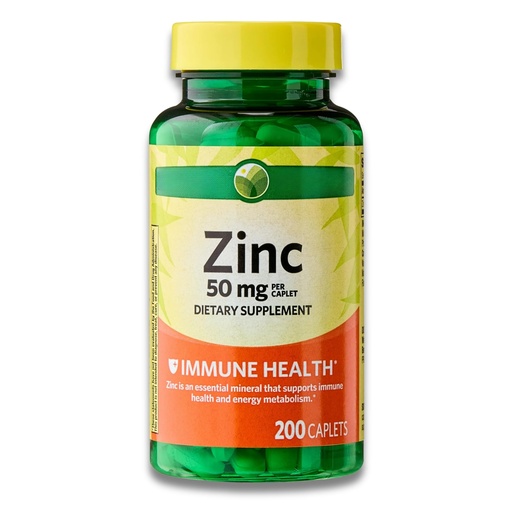 [BRSREBA6OAPB6C3F] Spring Valley Zinc 50 mg | 200 Caplets | Dietary Supplement | Supports Immune Health & Energy Metabolism | Pack of 1