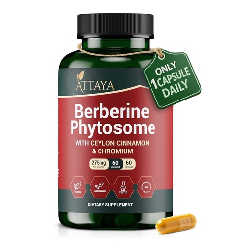 [BRSRGGQFC5YB43DU] Berberine Phytosome Supplement (Berbevis®) with Ceylon Cinnamon & Chromium Picolinate | High Absorption Berberine Supplement | Berberine Weight Loss Support | Berberine Capsules | 60 Count