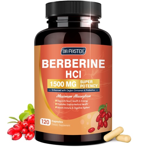 [BRSREZA5OJ6GODTK] DRFOSTER Berberine HCL 1500mg, Berberine Supplement with Ceylon Cinnamon, Magnesium & Probiotics - Supports Gut Health & Immune System, Non-GMO, 120 Capsules