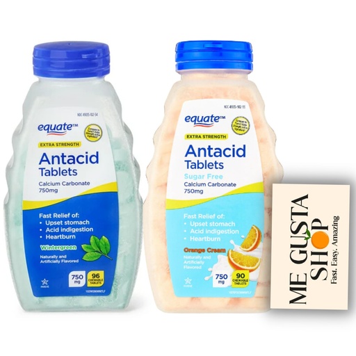 [BRSROGIRCUPGC3AZ] Equate Extra Strength Antacid Chewable Wintergreen and Orange Tablets 750 mg, 96 Ct Pack of 02 + me Gusta Sticker