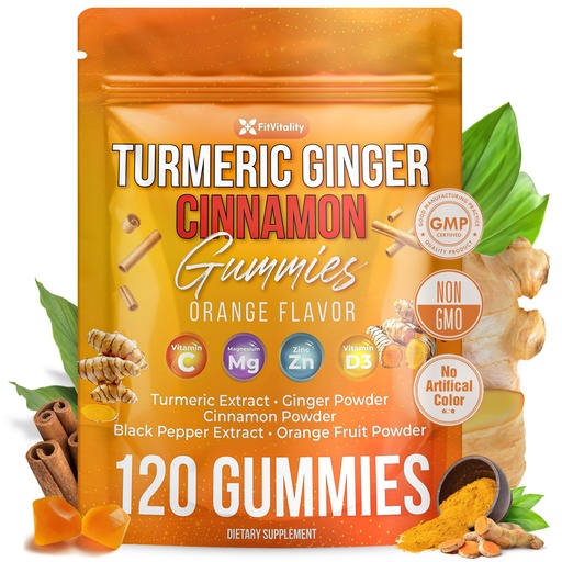 [BRSRE2YNC4FWY2YY] Premium 120 Turmeric Ginger Cinnamon Gummies – Vegan Gummies with Vitamin E, B12, Magnesium, Black Pepper Extract & Vitamin D3 – Orange Fruit Flavor