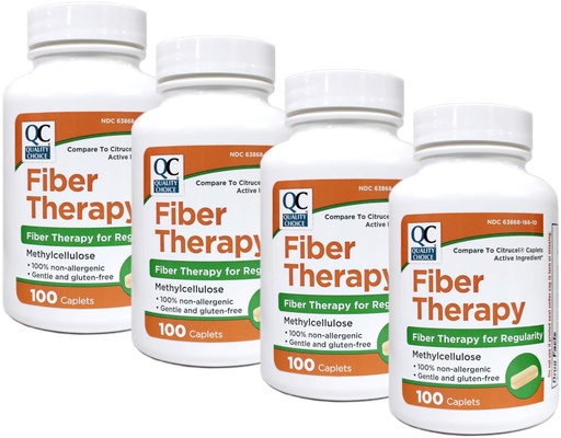 [BRSWYBATO4PAA23P] Quality Choice Fiber Therapy for Regularity Methylcellulose 500 mg 100 Caplets Pack of 4