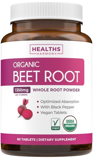 [BRSROEL2CV5QIFDB] USDA Organic Beet Root Powder (60 Tablets) 1350mg Beets Per Serving with Black Pepper for Extra Absorption - Super Antioxidant and Nitrate Supplement for Athletic Performance and Stamina- No Capsules