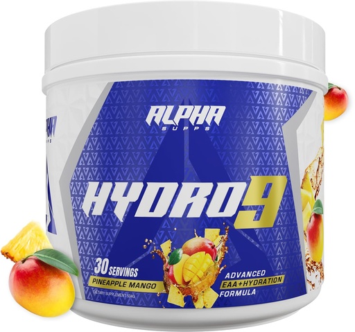 [BRSRAZT4DMCGE3DB] Alpha Supps Hydro 9 Aminos | EAA + Hydration Formula | Essential Amino Acids EAAs Powder with BCAAs & Electrolytes 30 Servings - Pineapple Mango