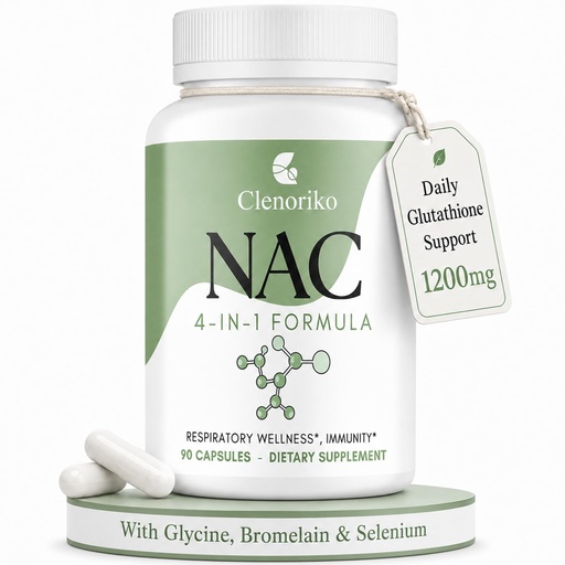 [BRSRGCA5OQBRYC3P] NAC Supplement 1200mg with Bromelain, Glycine & Selenium, 4-in-1 NAC Supplement N-Acetyl Cysteine for Respiratory & Airway Wellness, Glutathione Precursor, Antioxidant & Immunity*, 90 Caps