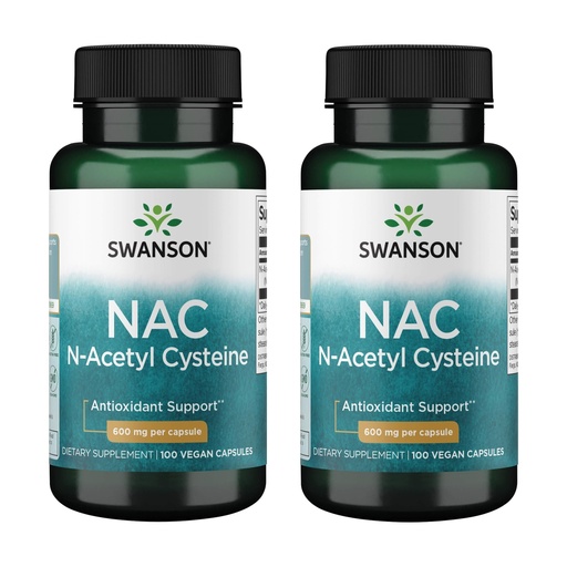 [BRSWGAANOIFWOCLB] Swanson NAC N-Acetyl Cysteine Liver Health and Antioxidant Supplement for Adults Seeking Detox and Free Radical Support - 600 mg (100 Vegan Capsules, 2 Pack)