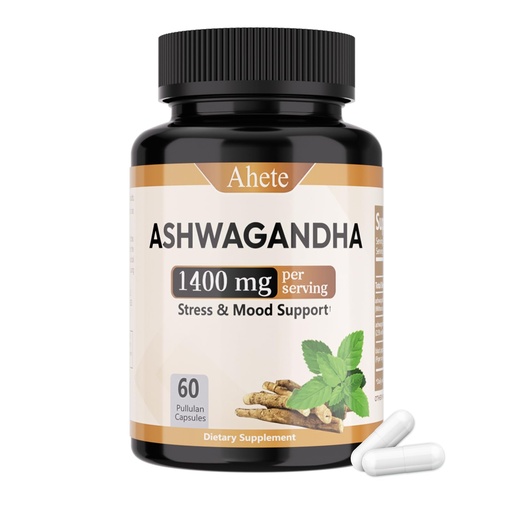 [BRSREGANB56AM3A2] Ashwagandha Supplement, Stress Relief and Mood Enhancer, 1400mg Ashwagandha Powder and Root Extract, 60 Capsules, 30 Days Supply