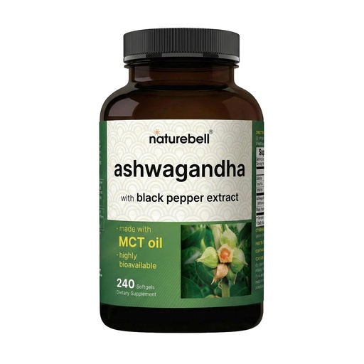 [BRSRGZD2O4NR6FYU] NatureBell Ashwagandha with Black Pepper Extract - 240 Softgels - Made with MCT Oil - Highly Bioavailable
