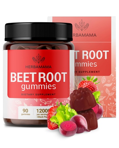 [BRSRMEIZOR4GK2T6] HERBAMAMA Beet Root Gummies - Beets Supplements for Energy & Immune Support - Circulation & Heart Support Supplements - 90 Beet Root Chews (45 Servings)