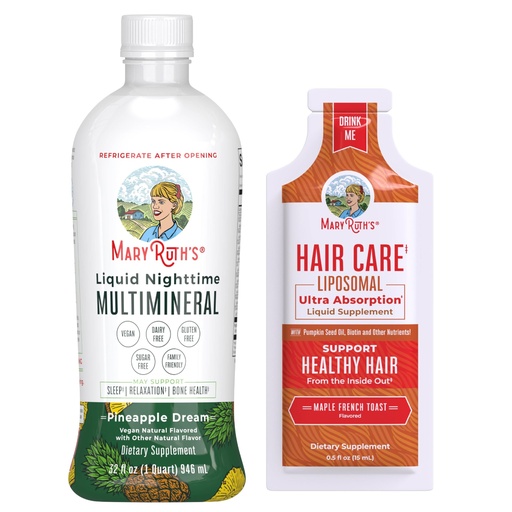 [BRSRACQYBENRMH3Z] MaryRuth's Liquid Nighttime Multimineral (Pineapple) & Hair Care Liposomal (Maple French Toast) | Clean Label Project Verified® | Sugar-Free, Vegan | Bedtime Routine, Beauty, Hair & Skin Support