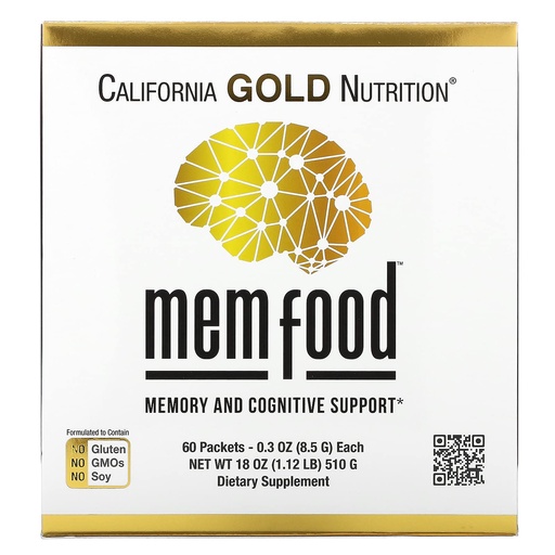 [BRSW2YA2PICWEH3B] California Gold Nutrition MEM Food, Memory & Cognitive Support with MEM Blend, L-Serine, Organic Lion's Mane and Blueberry Juice Powder, 60 Packets, 0.3 oz (8.5 g) Each