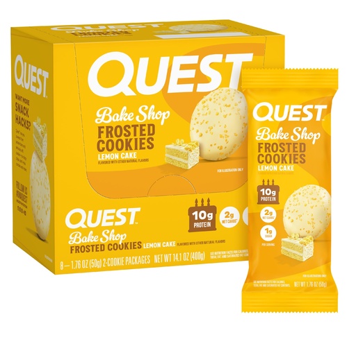 [BRSRAAIKBFYAACTO] Quest Nutrition Frosted Protein Cookies Twin Pack, Lemon Cake, 1g Sugar, 10g Protein, 2g Net Carbs, Gluten Free, 16 Cookies
