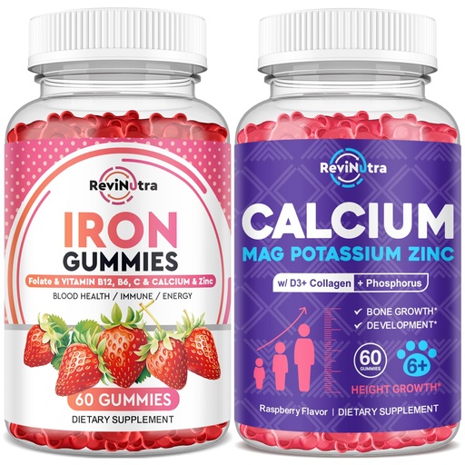 [BRSRAGD4OB6WAFLL] Iron Gummies Supplement for Adults & Kids | Calcium Potassium Magnesium Gummies | Bundle