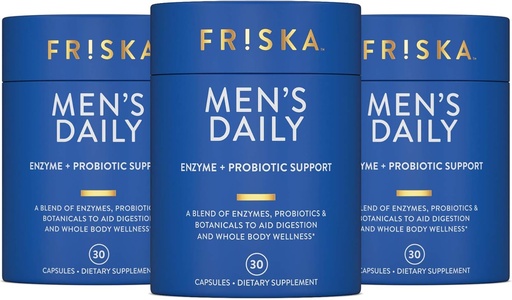 [BRSWYC36OZYB6ELU] FRISKA Men’s Daily Digestive Enzyme and Probiotics Supplement, Natural Support for Male Digestive Health, Bloating, Gas, Indigestion Relief, Supports Gut Health, Lactase and B-Vitamins, 90 Capsules