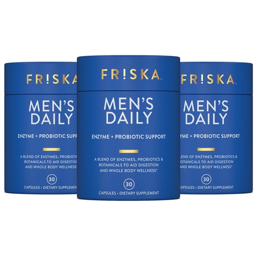 [BRSWYC36OZYB6ELU] Friska Men’s Daily Digestive Enzymes for Men - Bloating & Gas Support with Probiotics, Helps Digest Heavy Meals, Dairy & Protein, Gut Health Support, 90 Capsules, Packaging May Vary